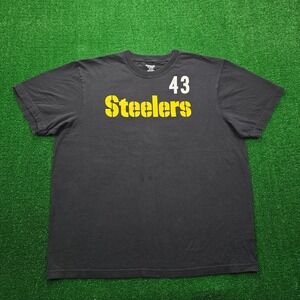 Pittsburgh Steelers Tshirt Mens 2XL Black Reebok #43 Troy Polamalu‎ NFL Football